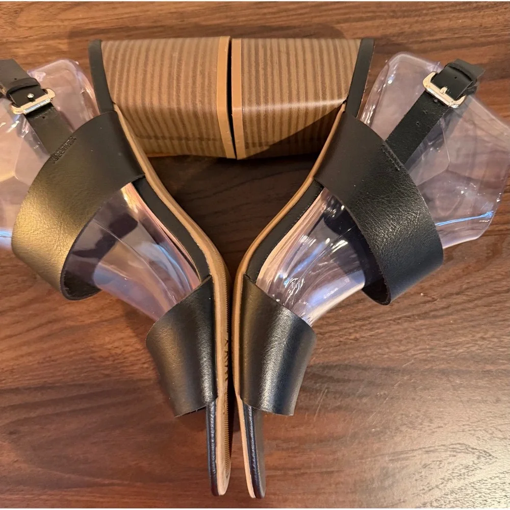Old Navy Womens Black Faux Leather Double Strap Block Heel Sandals •10• Classic